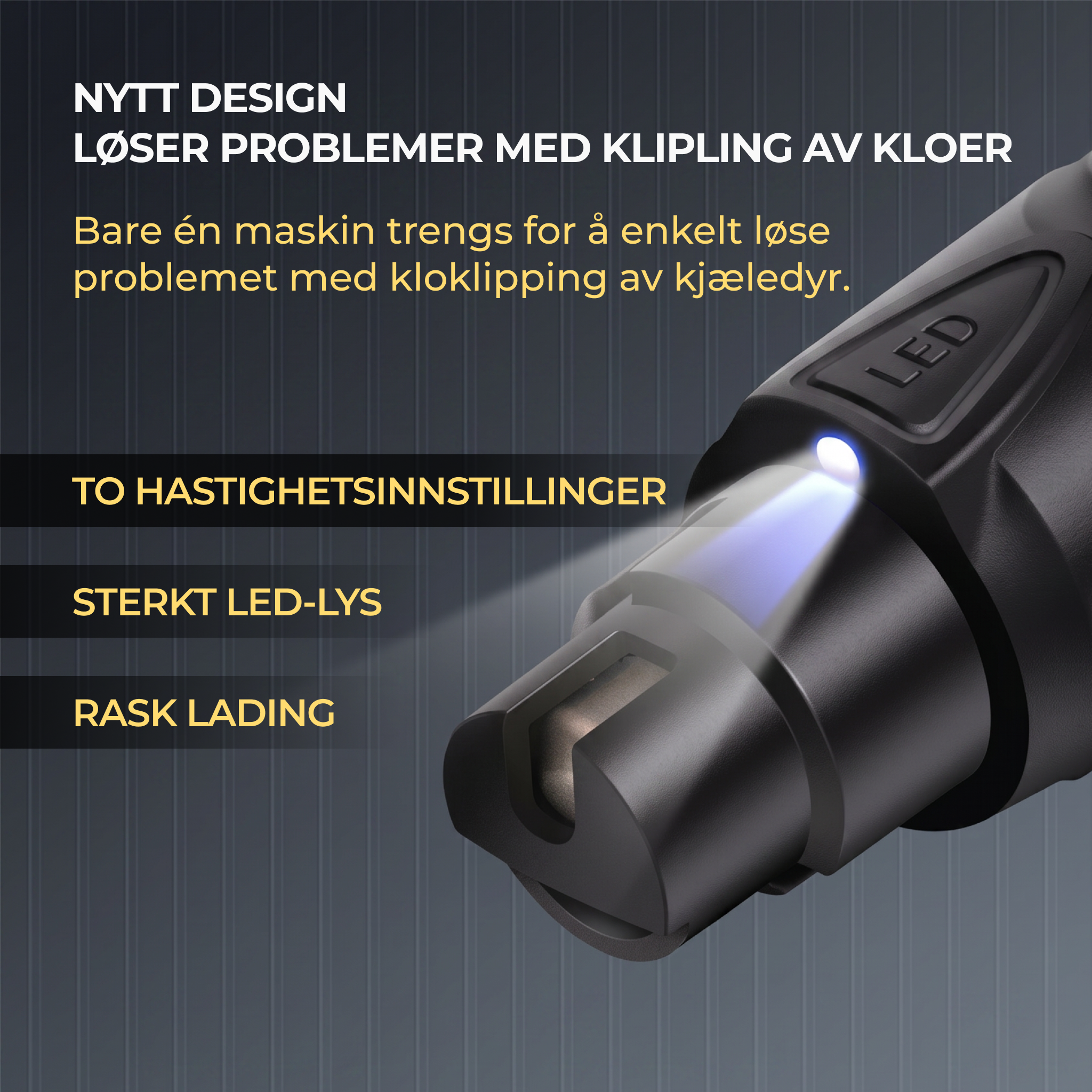 Oppladbar klosliper til hund med lys