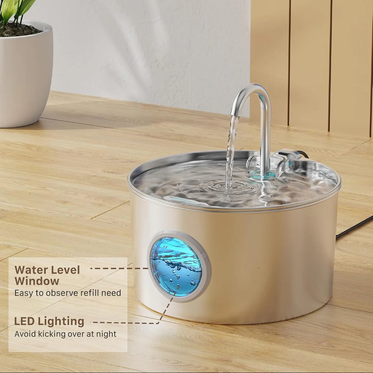 Stainless Steel Cat Water Fountain 2.2L