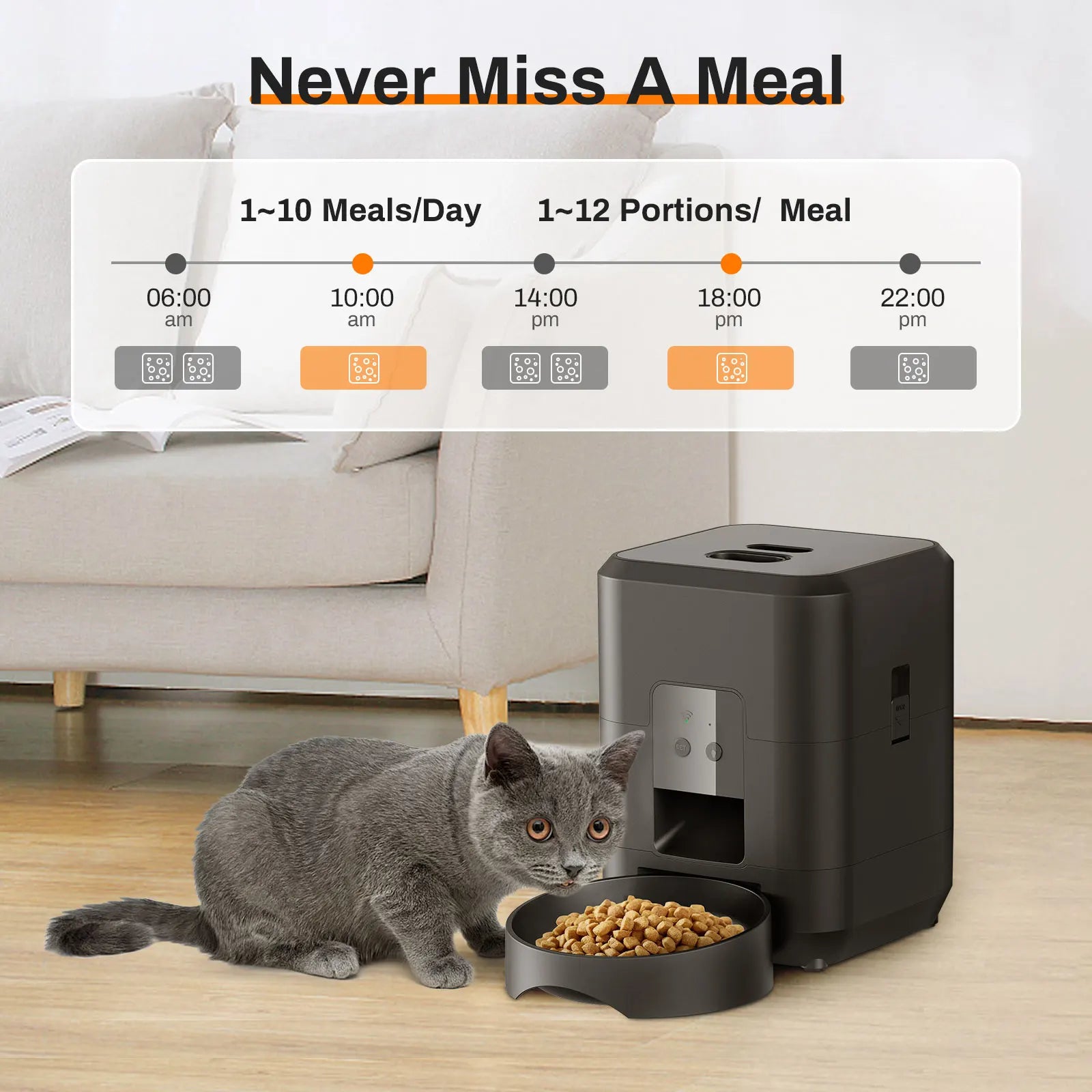 Automatic Pet Feeders - Timed Pet Feeder for Cats and Dogs with Dry Food Dispenser, Desiccant Bag, Programmable Portion Control, 4 Daily Meals, 10s Voice Recorder