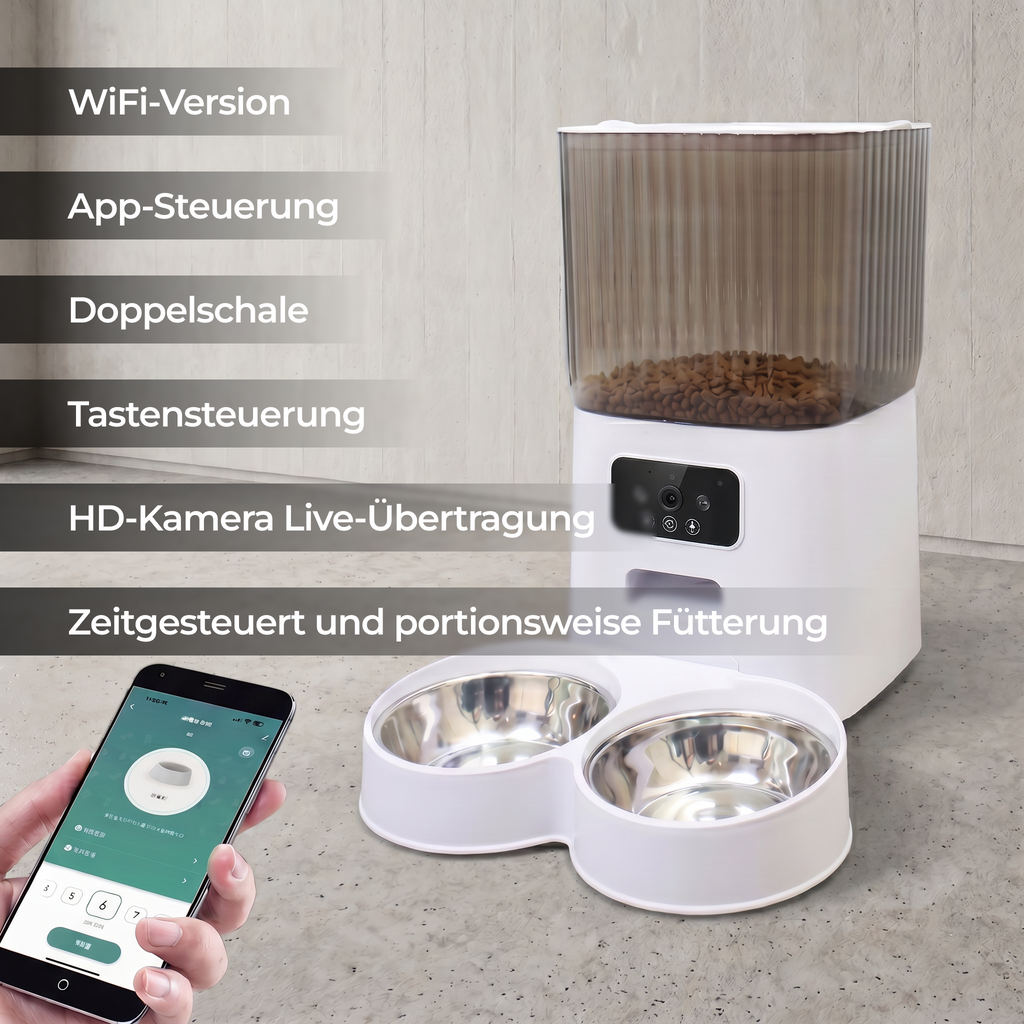 Automatischer 5L Futterautomat für Haustiere mit Kamera