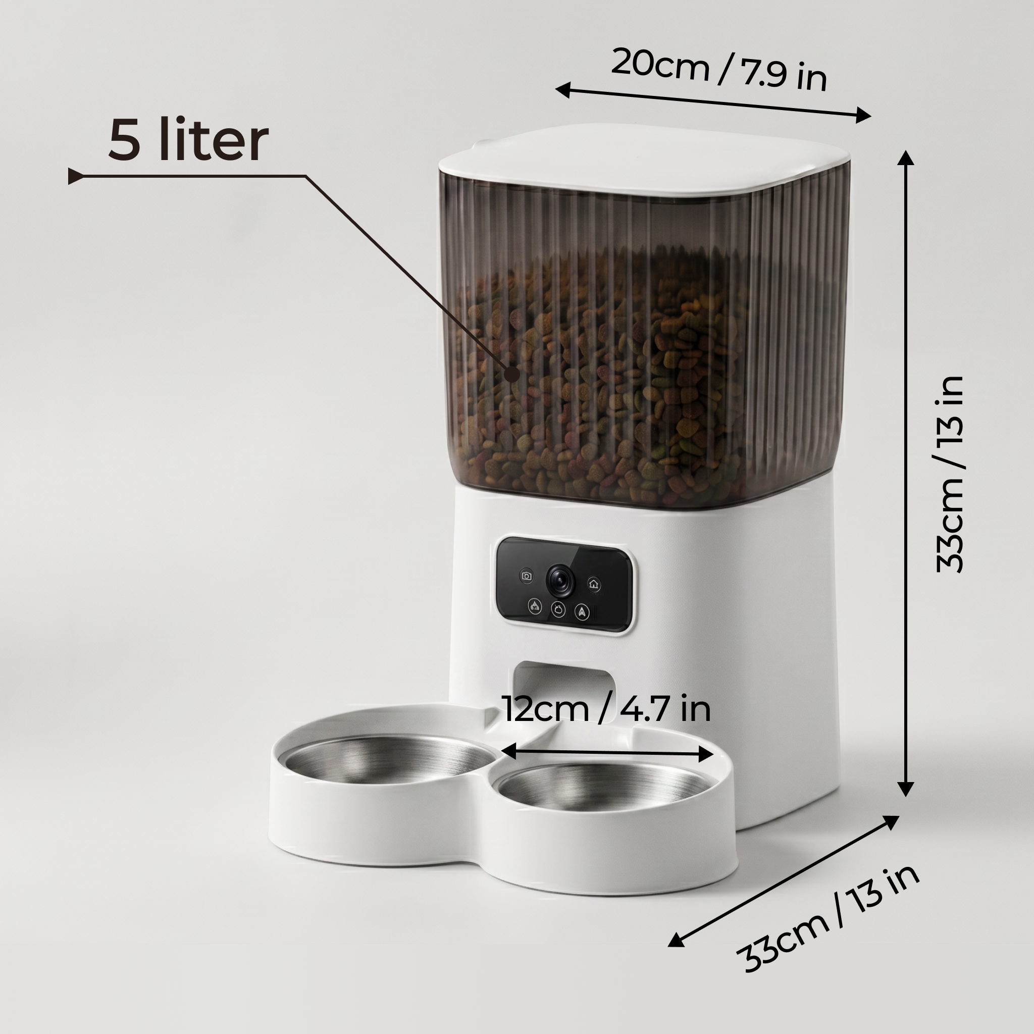5L automatisk foderautomat til kæledyr med kamera