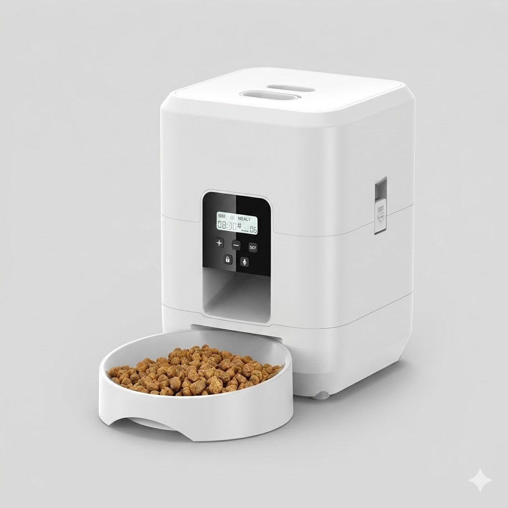 Automatic Pet Feeders - Timed Pet Feeder for Cats and Dogs with Dry Food Dispenser, Desiccant Bag, Programmable Portion Control, 4 Daily Meals, 10s Voice Recorder